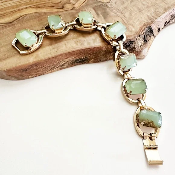 New York & Company gold seafoam green faux stone bracelet with gold flakes - Picture 2 of 3